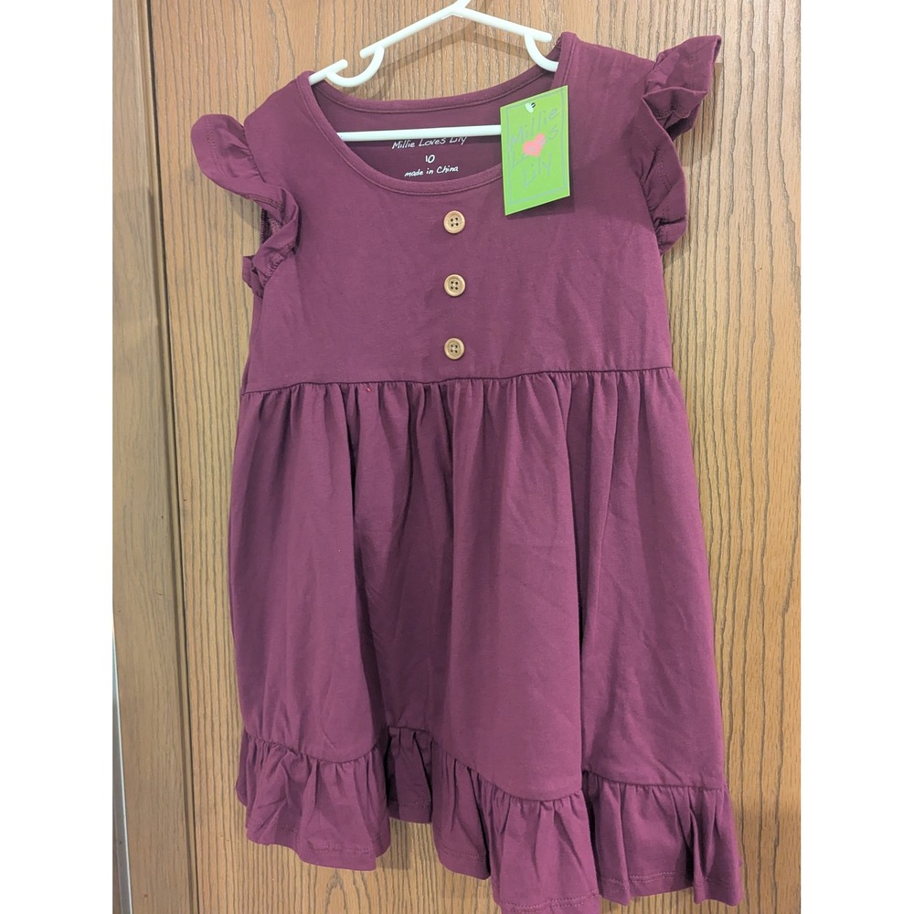 NWT Millie Loves Lily Girls Plum Purple Cotton Flutter Sleeve Ruffle Top Size 10 - Picture 4 of 7